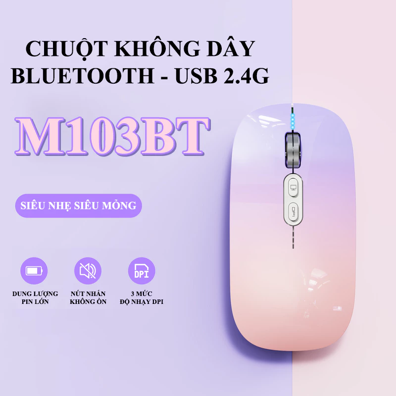 Chuột không dây FMOUSE M103BT kết nối Bluetooth - USB 2.4G thiết kế siêu mỏng siêu nhẹ phối màu mới