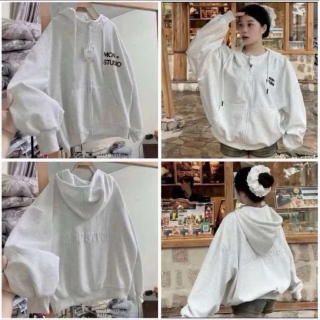Áo nỉ hoodie form rộng tay bồng phối vai Nữ Top Women in 2 mặt