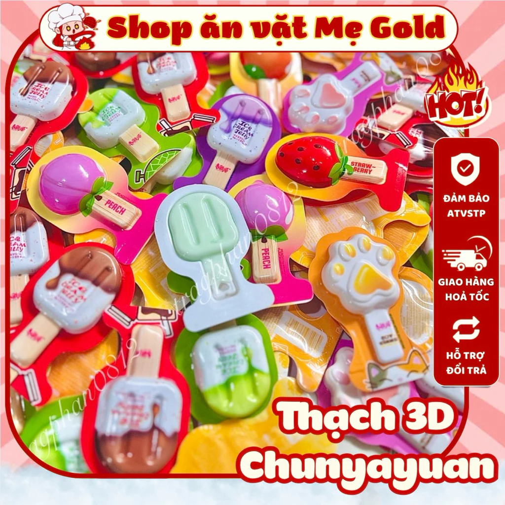 Thạch trái cây, thạch sữa chua phomai Chunyayuan hình que kem, chân mèo, trái cây 3D mix (500g)