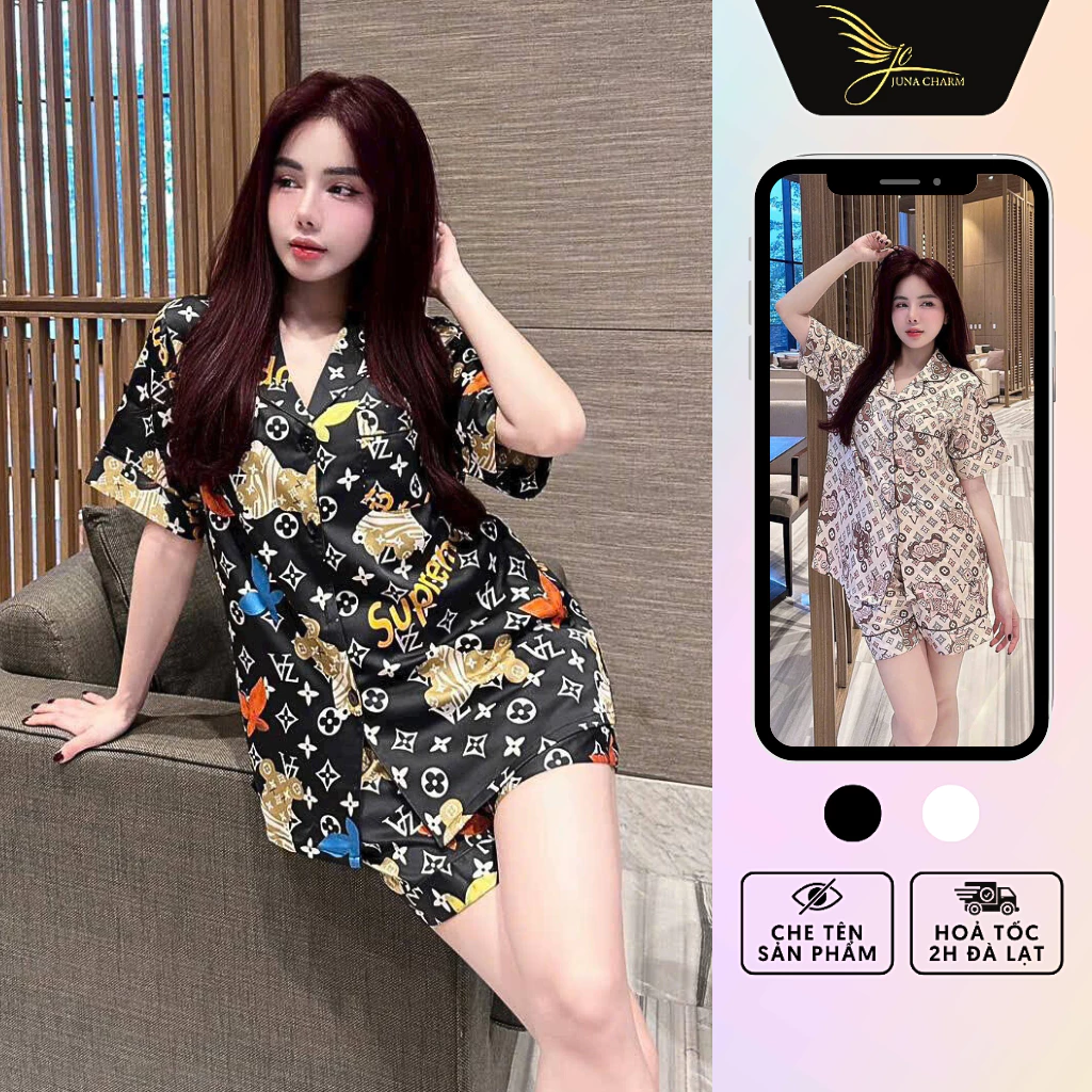 Bộ Pijama Mặc Nhà, Đồ Bộ Đùi Cộc Họa Tiết JUNA Freesize Thời Trang Đồ Ngủ Dành Cho Nữ, Chất Vải Lụa Tơ Cao Cấp/SP7549