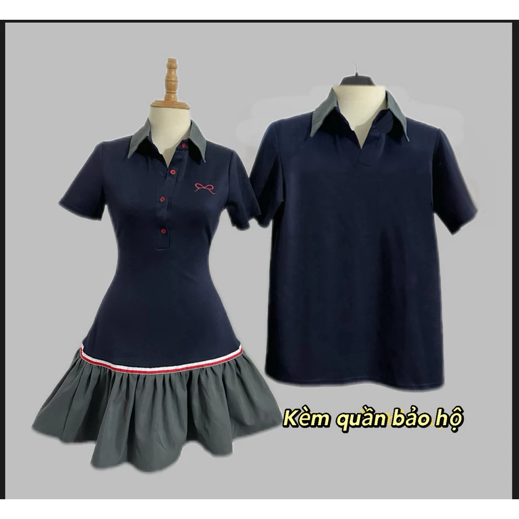 ( S - 51 )[ GIÁ CẢ CẶP] Set đồ đôi nam nữ couple váy ôm eo dáng xoè phối cổ áo polo nam chất liệu mì lạnh mềm mịn mát