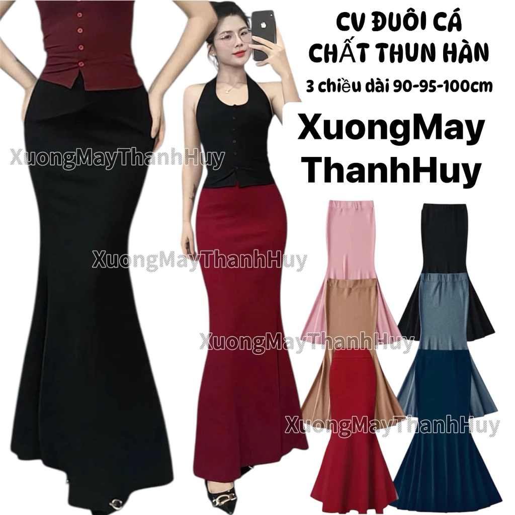 Chân Váy Đuôi Cá Chất Tăm Hàn Co dãn, chân váy đuôi cá dáng dài ( 3 chiều dài 90-95-100cm)