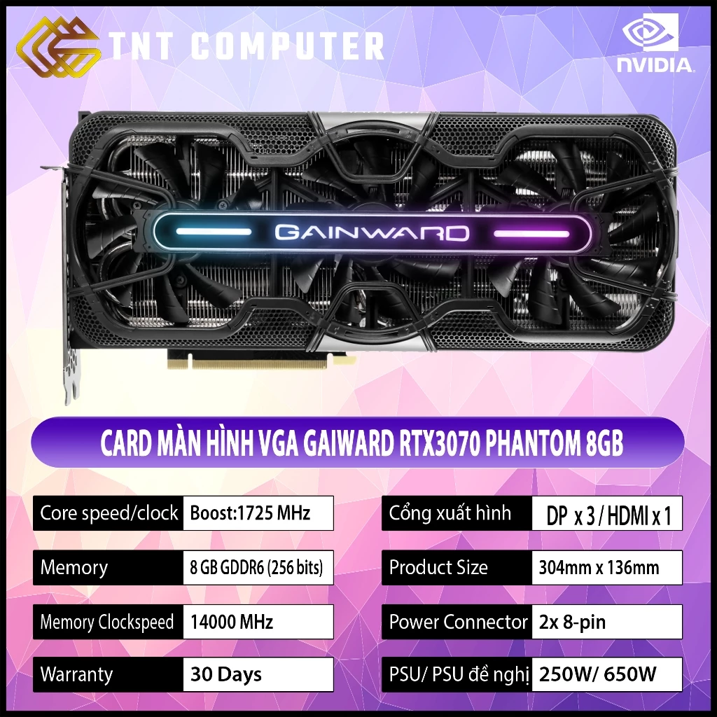 VGA -  Card màn hình RTX 3070 Gainward  Phantom  8GB GDRR6 2nd