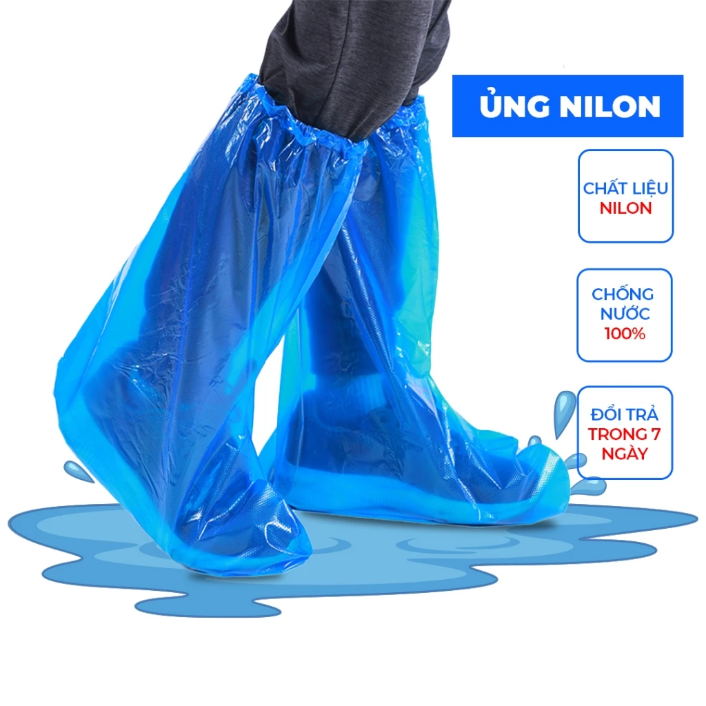 Combo 5 dôi ủng nilon bọc giày dép đi mưa tiện lợi dài 45cm, Áo Mưa Thanh Hà