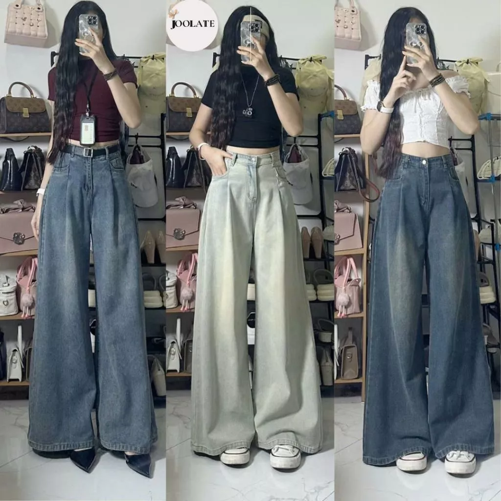 Quần Jean Ống Xuông Rộng Joolate Có Ly Trước Thời Trang Hàn Quốc Tôn Dáng, Đủ Màu - Quần Nữ Đi Học, Đi Làm