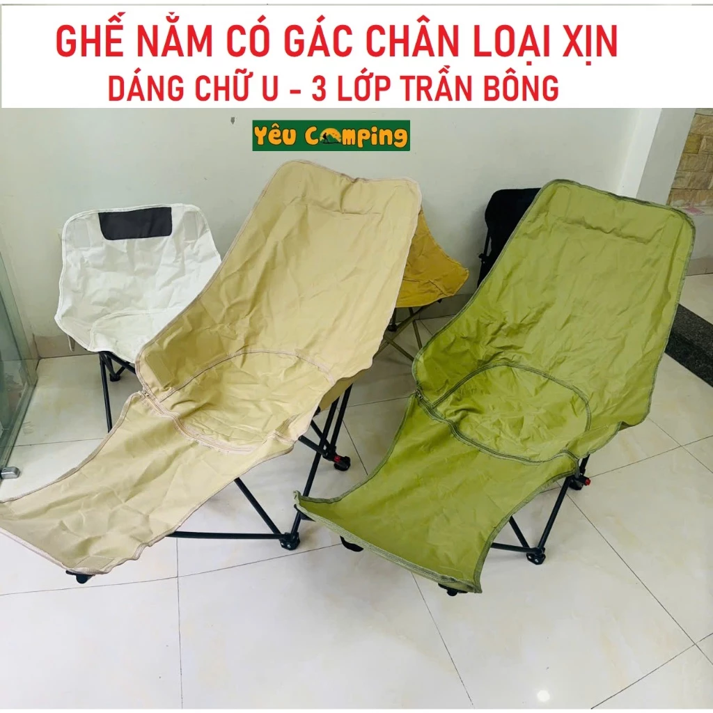 Ghế Nằm Có Gác Chân Camping Thư Giãn Nghỉ văn phòng Loại1 chữ U dày 3 lớp May Riêng Theo Yêu Cầu