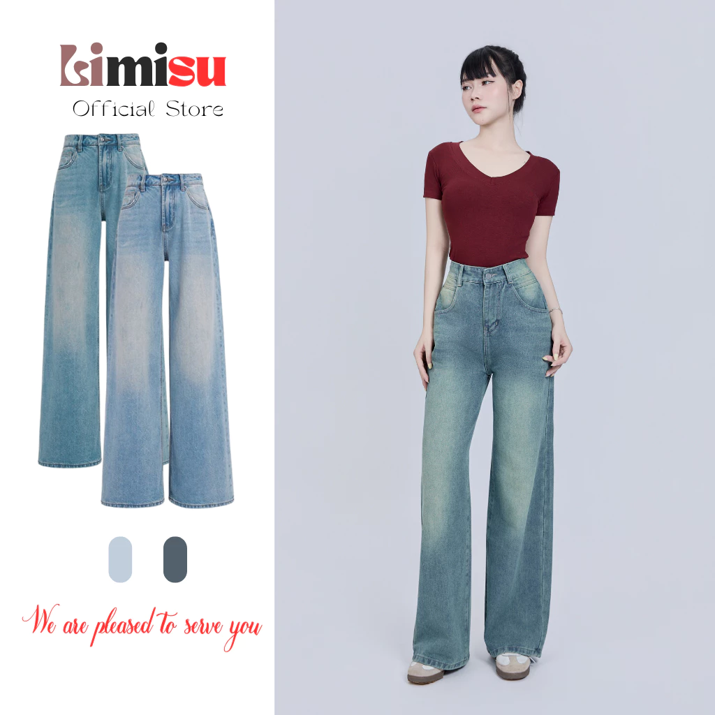 Quần Jean Nữ ống rộng cạp cao LIMISU Quần bò nữ ống rộng  Wash RETRO tôn dáng form unisex JR