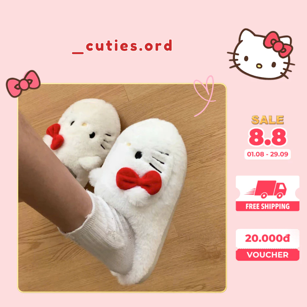 [ORDER] Dép Bông Hello Kitty Siêu Mềm Ấm – Dép Đi Trong Nhà Cute - Ảnh Thật