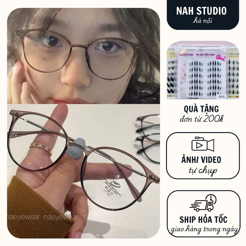 Kính mắt không độ Khánh Vy form tròn viền mỏng mẫu mới