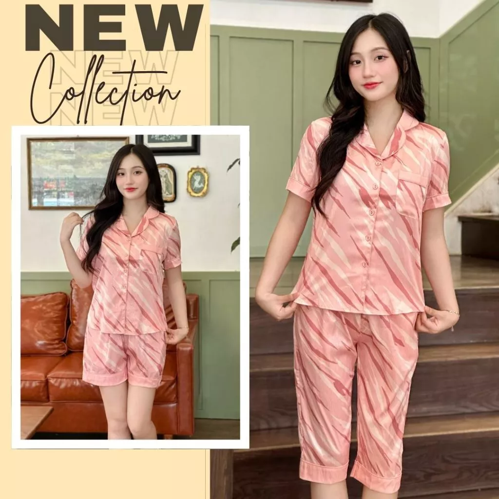 Bộ Pijama lụa latin cao cấp mềm mịn kiểu dáng nhẹ nhành thanh lịch trẻ trung A3