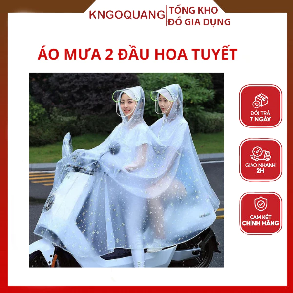 Áo Mưa 2 Đầu  Cánh Dơi Trong Suốt Họa Tiết Tuyết Trắng Chống Thấm Nước Mềm Mại Có Kính Che Mặt Cứng Cáp Tiện Dụng