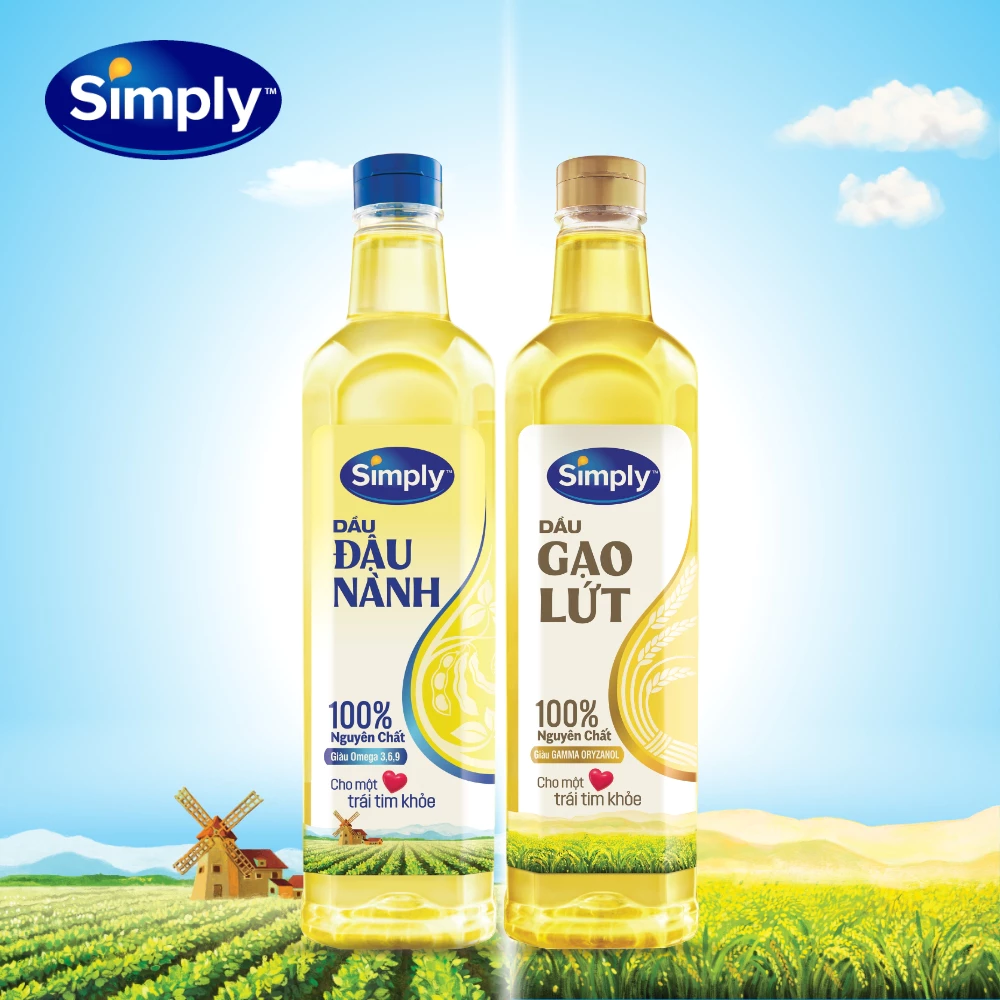 [COMBO SIMPLY TỐT CHO TIM 01] 1 chai Dầu Đậu Nành Simply 1L và 1 chai Dầu gạo lứt Simply 1L