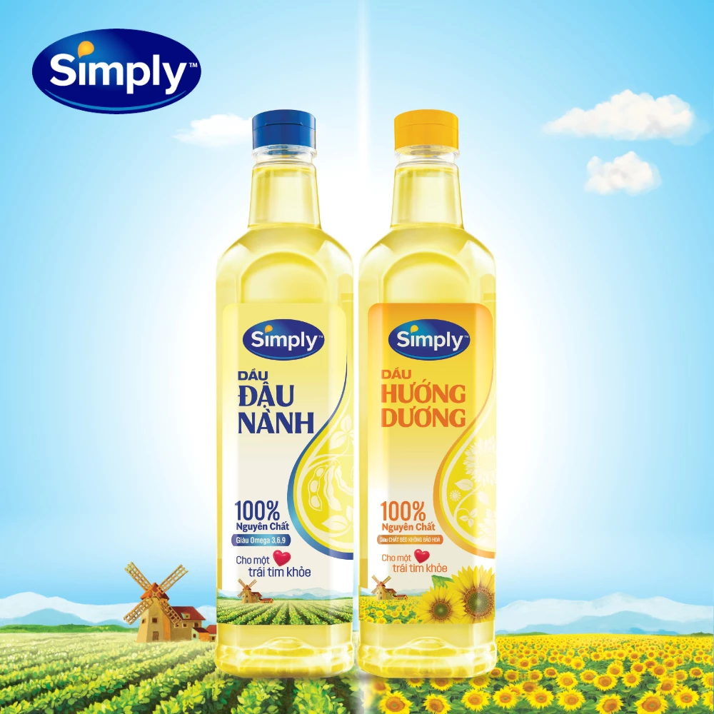 [COMBO SIMPLY TỐT CHO TIM 03] 1 chai Dầu Đậu Nành Simply 1L và 1 chai Dầu hướng dương Simply 1L