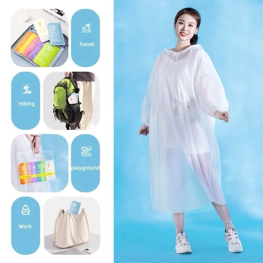 Combo 7 chiếc áo mưa dùng 1 lần có mũ trùm dày dặn nhỏ gọn dễ dàng mang theo