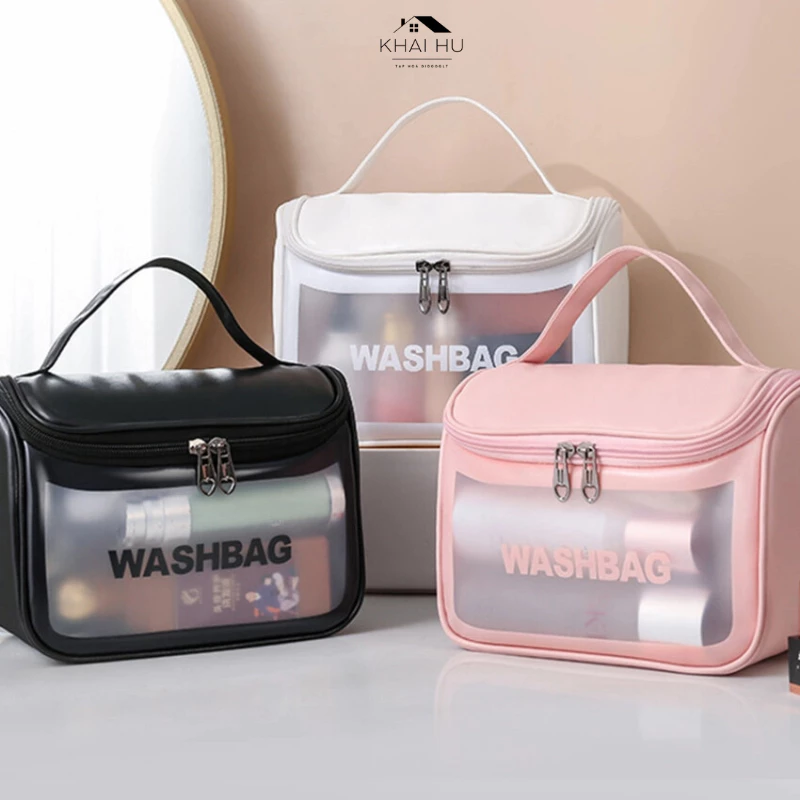 Túi Đựng Mỹ Phẩm Đồ Trang Điểm WASHBAG Trong Suốt Có Khóa Kéo Chống Thấm Nước