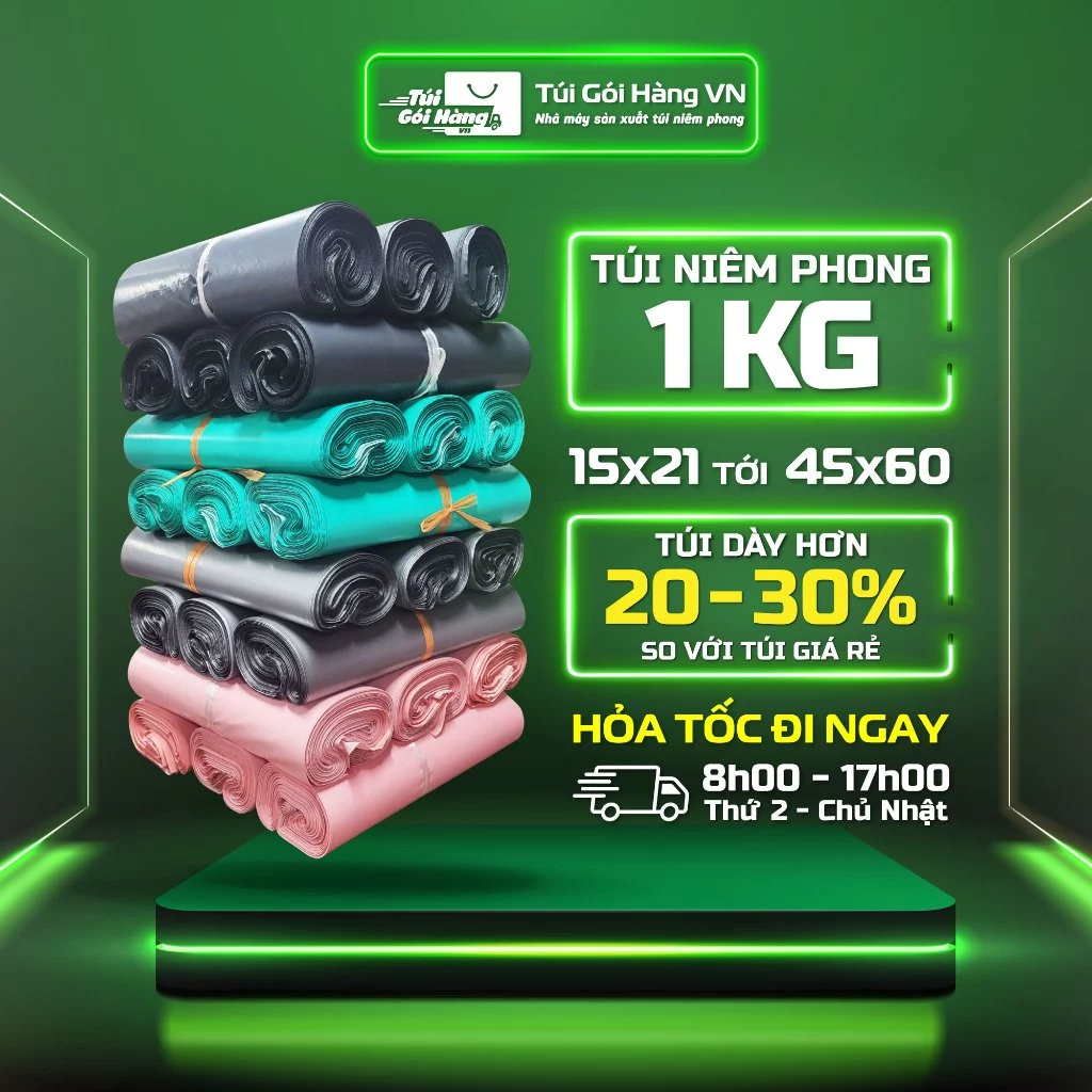 1KG Túi Niêm Phong Giao Hỏa Tốc Hàng Dày Dặn, Keo Dán Tốt, Xuất VAT Theo Yêu Cầu - Túi Gói Hàng VN
