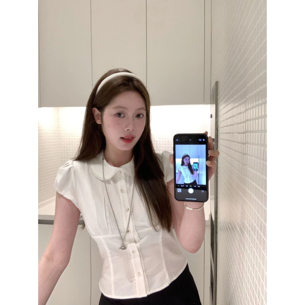 𝑶𝒏𝒊.𝑺𝒉𝒐𝒑_[SẴN GIAO LUÔN] Áo Sơ Mi Trắng Cổ Sen Nữ Tính