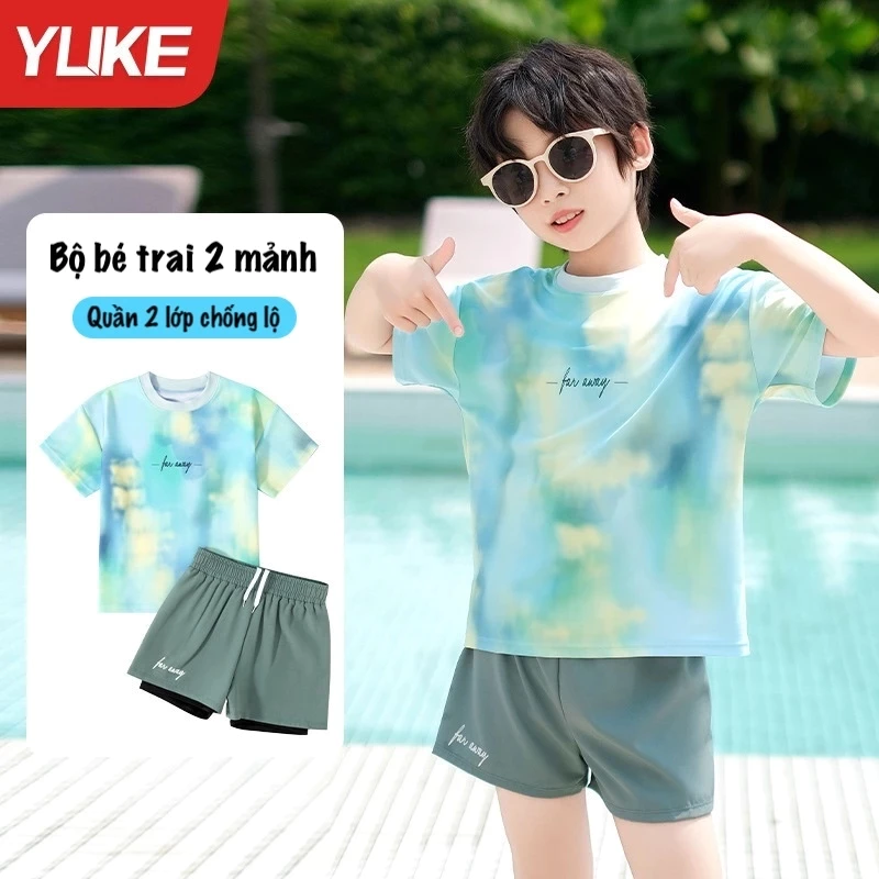 Bộ đồ bơi bé trai 2 mảnh, quần 2 lớp chống lộ YUKE YY2431 - nhập khẩu chính hãng