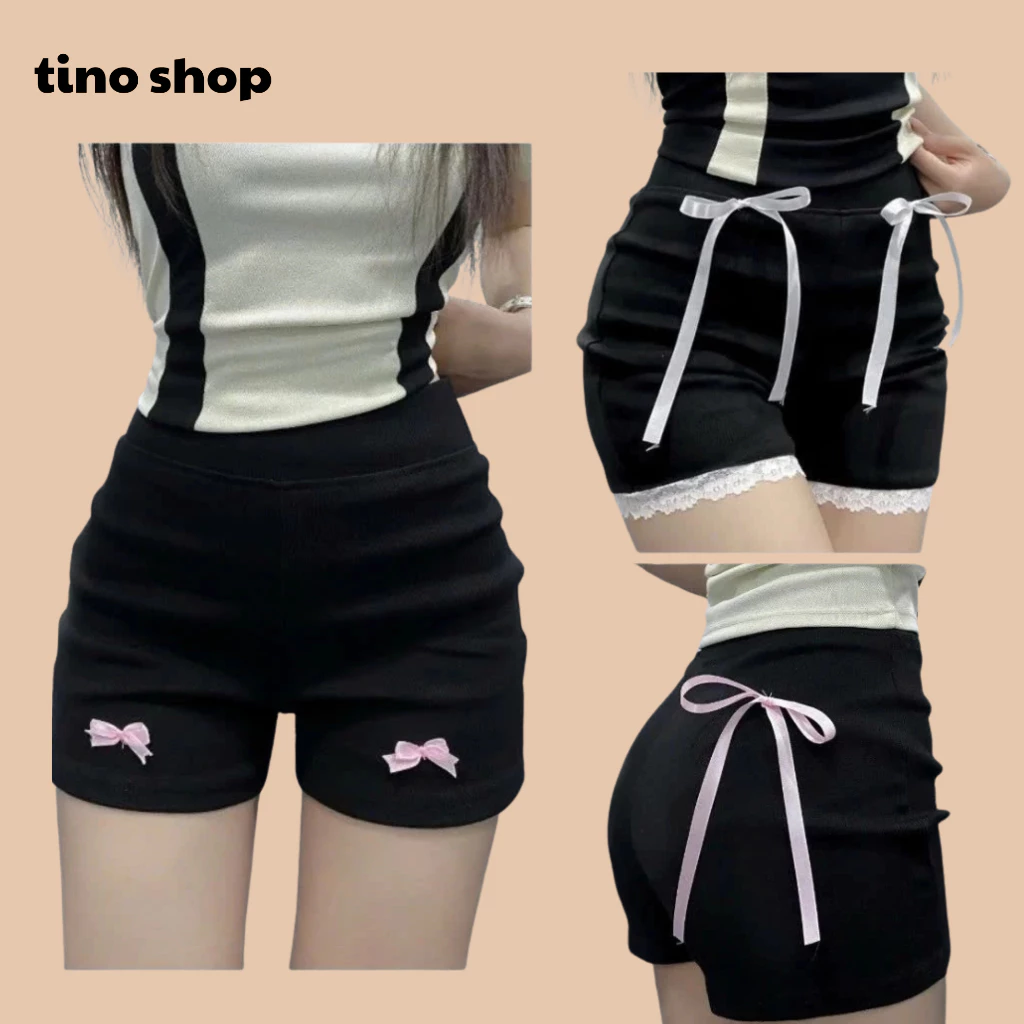 Quần short đùi nữ đính nơ nhiều loại, quần đùi nữ cạp cao chất liệu Umi co giãn dễ thương