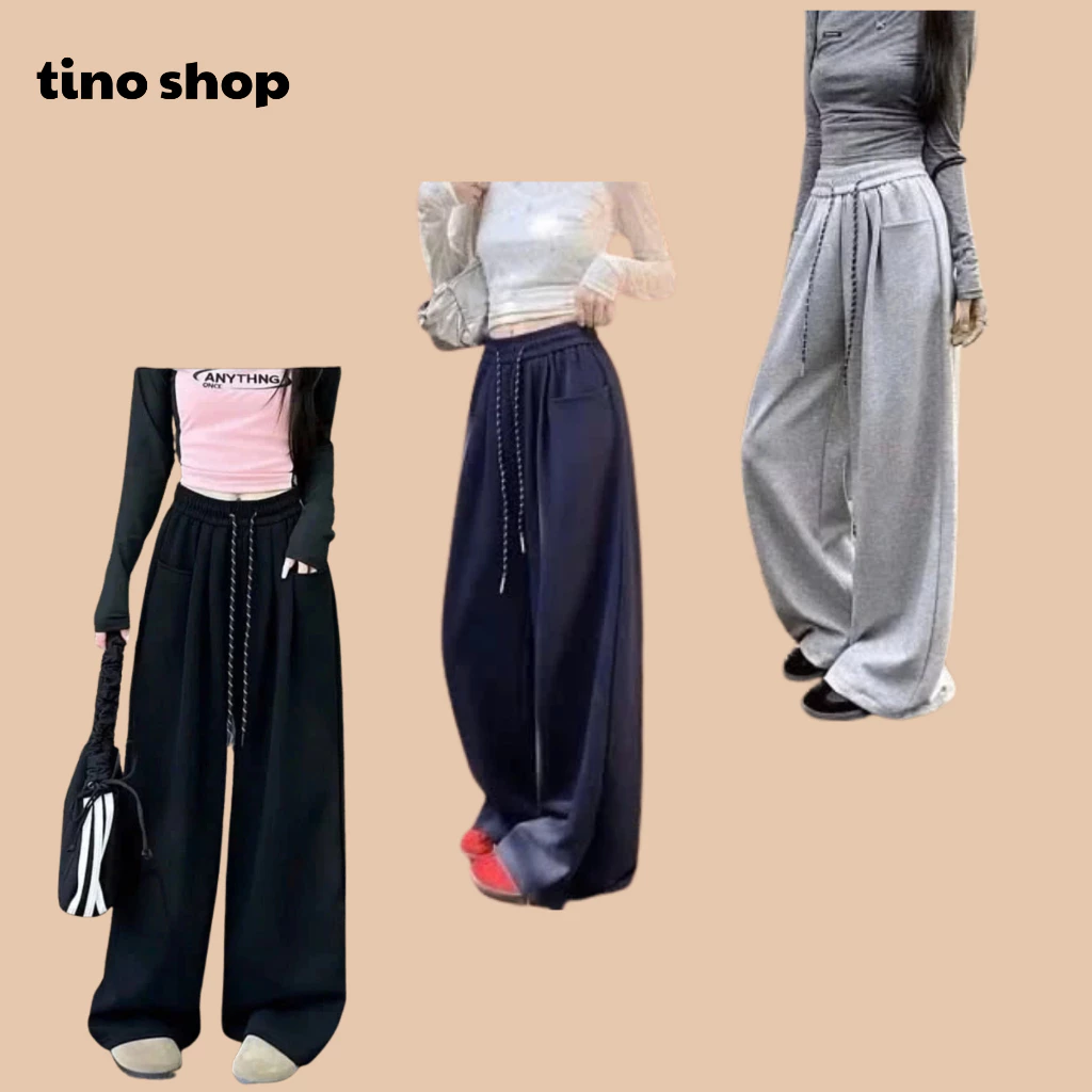 Quần suông nam nữ unisex, quần ống rộng phối nhiều màu họa tiết trơn có giây rút chất liệu nỉ bông