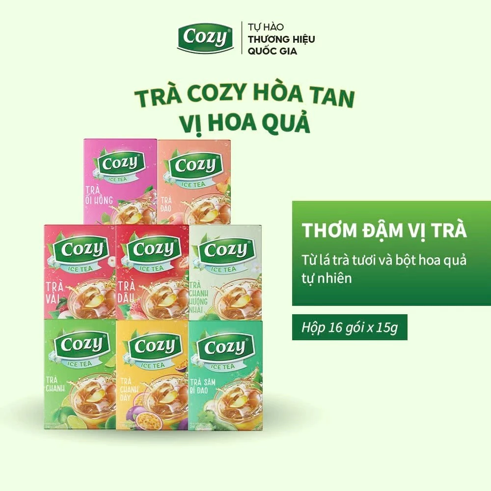 Trà Cozy Icetea Hoà Tan (240g-16 gói) Hương Vị Chua Ngọt, Giải Nhiệt Mùa Hè, Chiết Xuất Lá Trà Tươi