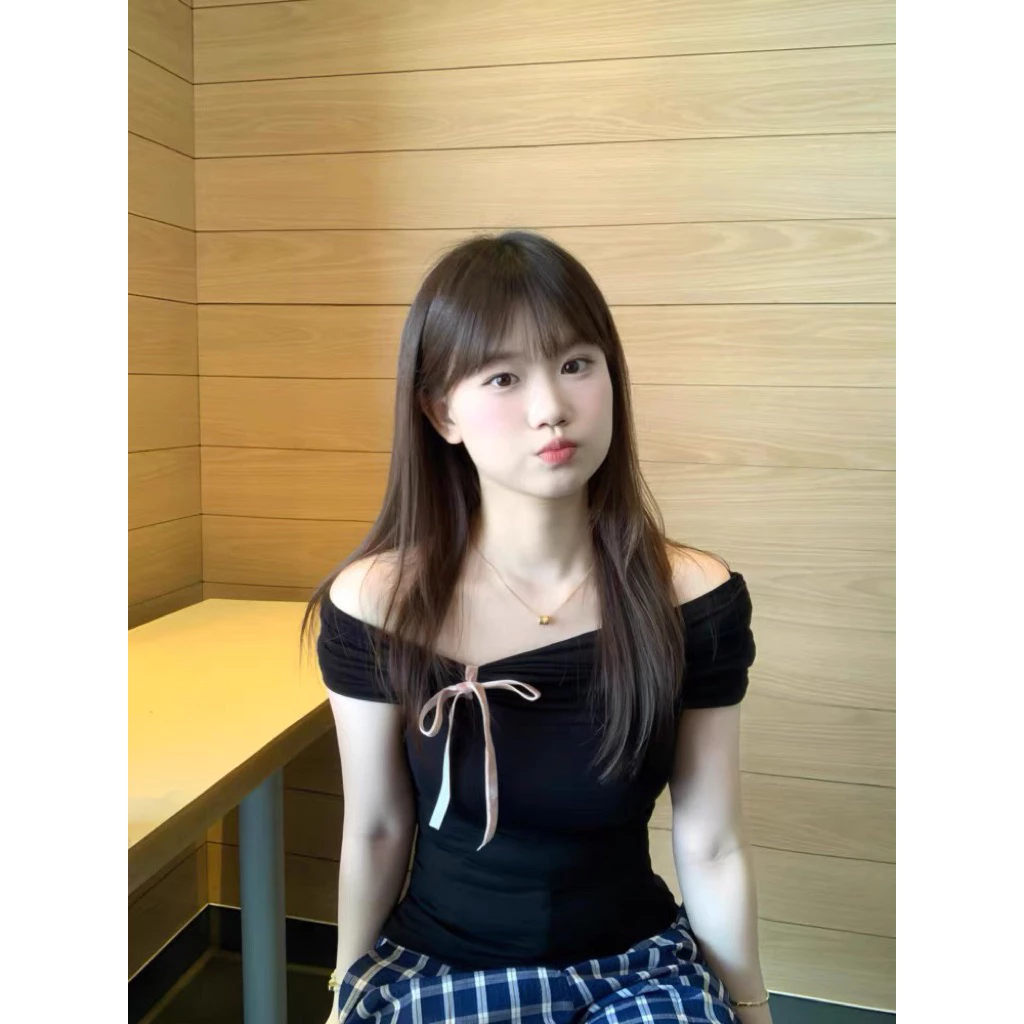 Áo trễ vai phối dây ruy băng siêu xinh