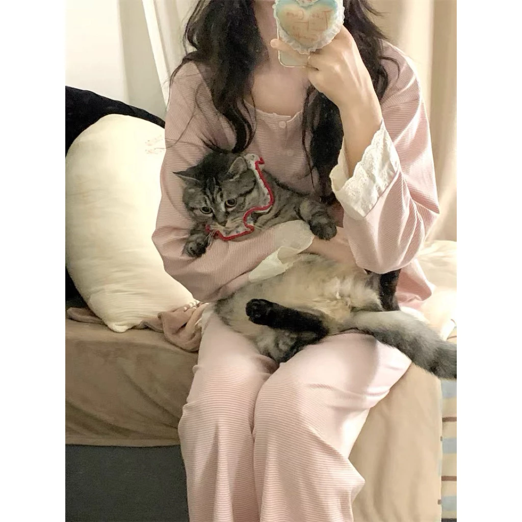 [Sẵn] 501_Bộ ngủ nữ, pijama hoạ tiết kẻ ngang màu pastel chất cotton thun mềm | Hàng QCCC | 9scat