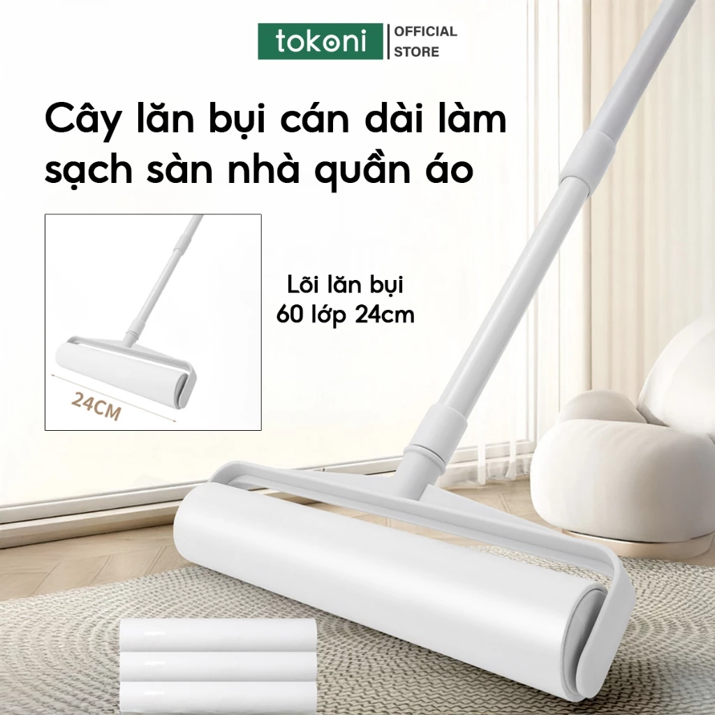Cây Lăn Bụi Cán Dài Lõi 24cm JYoohome Lăn Bụi 60 Lớp Làm Sạch Quần Áo Lông Thú Cưng Tiện Lợi