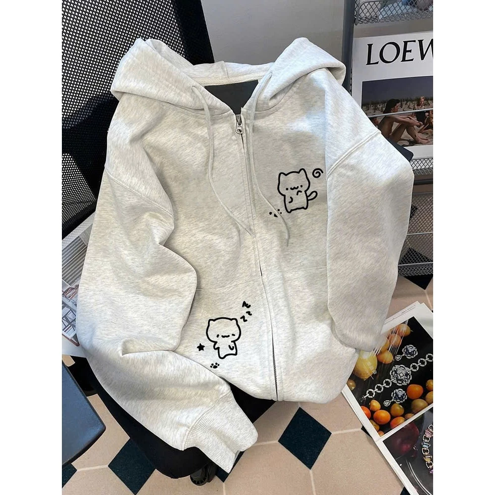 Áo Khoác Nỉ Hoodie Zip MÈO HAPPY Có Túi Trong Form Rộng Nam Nữ Khóa Kéo Nón 2 Lớp Chất Nỉ Bông