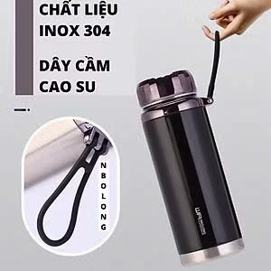 Bình Nước 3 Lớp Inox 304, Giữ Nhiệt Nóng - Lạnh Cả Ngày, Không Dỉ Dét, Có Dây Cầm Bằng Cao Su