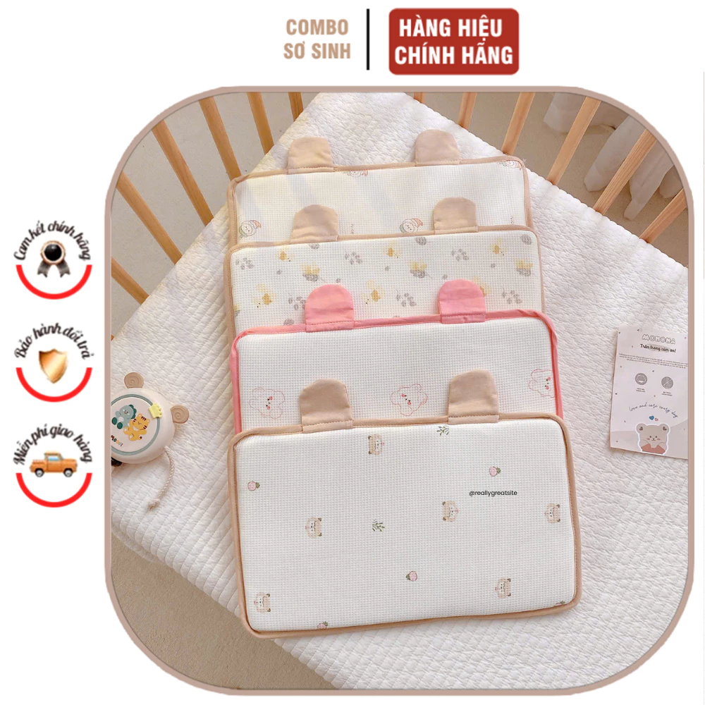 Gối cao su non Monona chống ngạt chất liệu vải waffle, muslin thoáng mát hút mồ hôi cho bé yêu