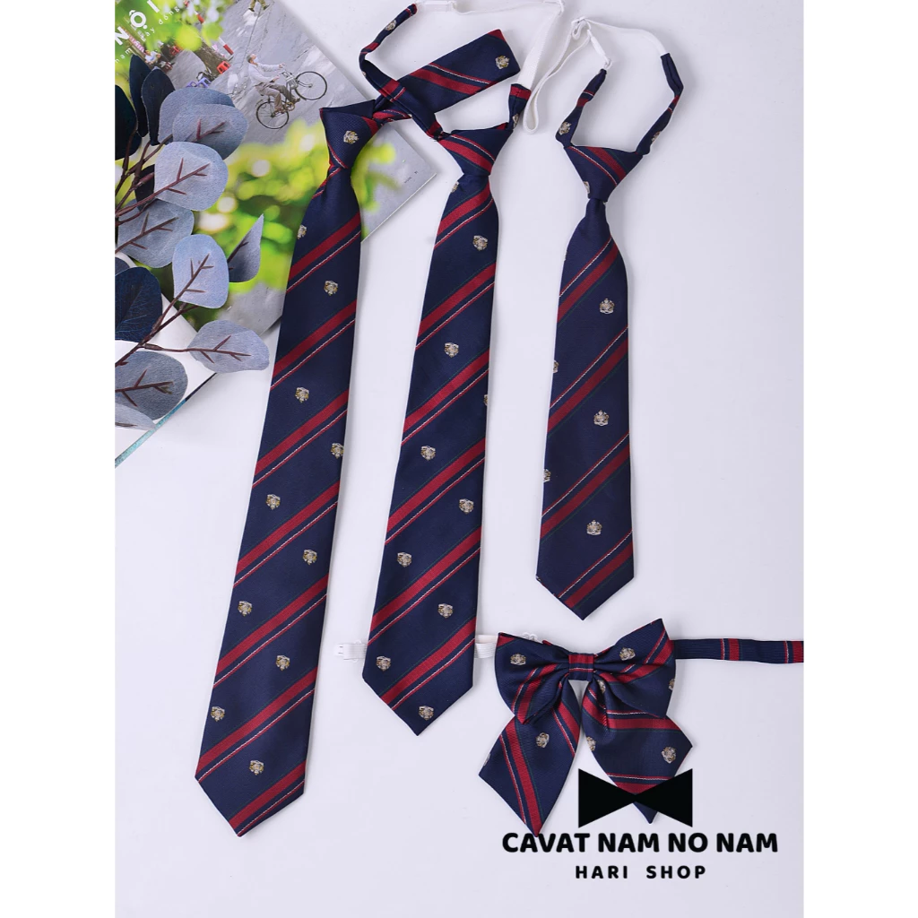 JK Cà Vạt tự thắt thắt sẵn Nơ cổ nam nữ Nhật Bản, Cà Vạt Nơ Kỷ Yếu, cavat xanh tím than kẻ huy hiệu