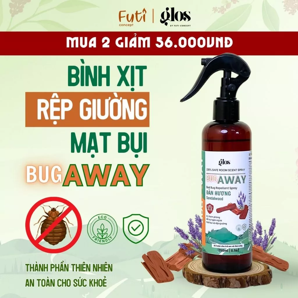 Xịt Thơm Phòng Hỗ Trợ Ngăn Ngừa Mạt Bụi Rệp Giường Bug Away, Thiên Nhiên [MUA 2 GIẢM 56K]