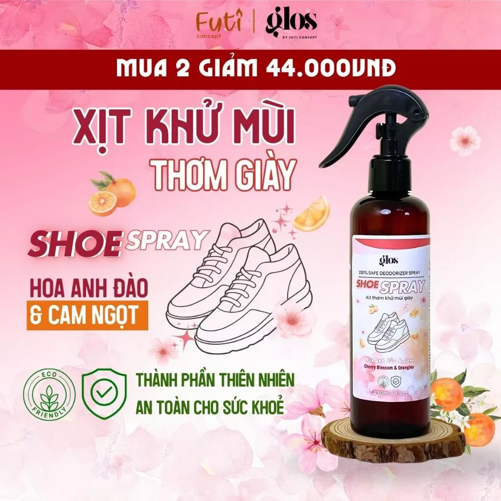 Xịt Khử Mùi Thơm Giày Hương Hoa Anh Đào Và Cam Ngọt, Shoe Spray Thành Phần Thiên Nhiên [MUA 2 GIẢM 44K]