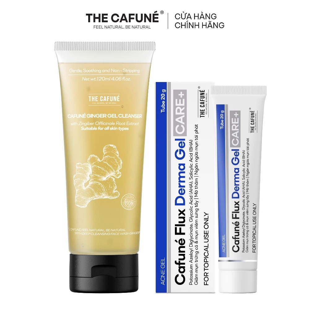 [COMBO GIẢM 28%] Bộ Đôi Chăm Sóc Da Mụn Cafuné: Sữa Rửa Mặt Gừng 120ml + Gel Chấm Mụn Flux Derma 20g
