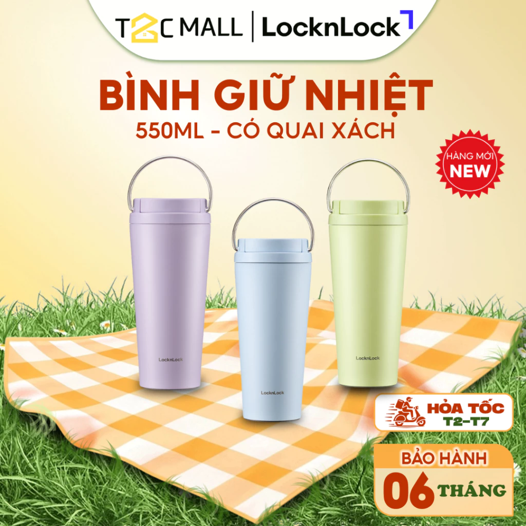 Bình Giữ Nhiệt LocknLock 550ML Quai Xách Tiện Lợi Thép Không Gỉ Chính Hãng LHC3345 - T2CMALL