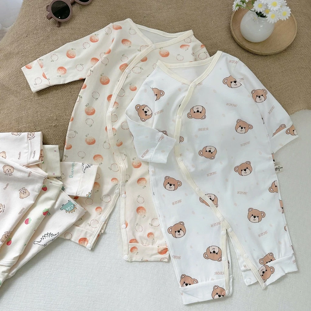 [Tặng mũ] Bodysuit cho bé trai bé gái Body dài tay thu đông vải thun cotton Áo liền quần cúc lệch trẻ sơ sinh SLT184