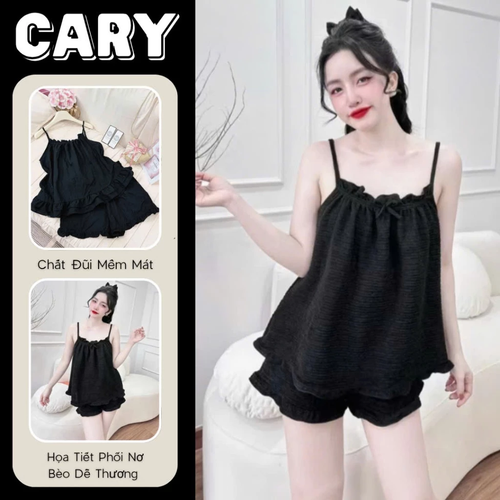 Set đồ ngủ hai dây trơn chất đũi mềm thoáng mát mùa hè , đồ bộ ngủ hai dây mặc nhà dễ thương CARY