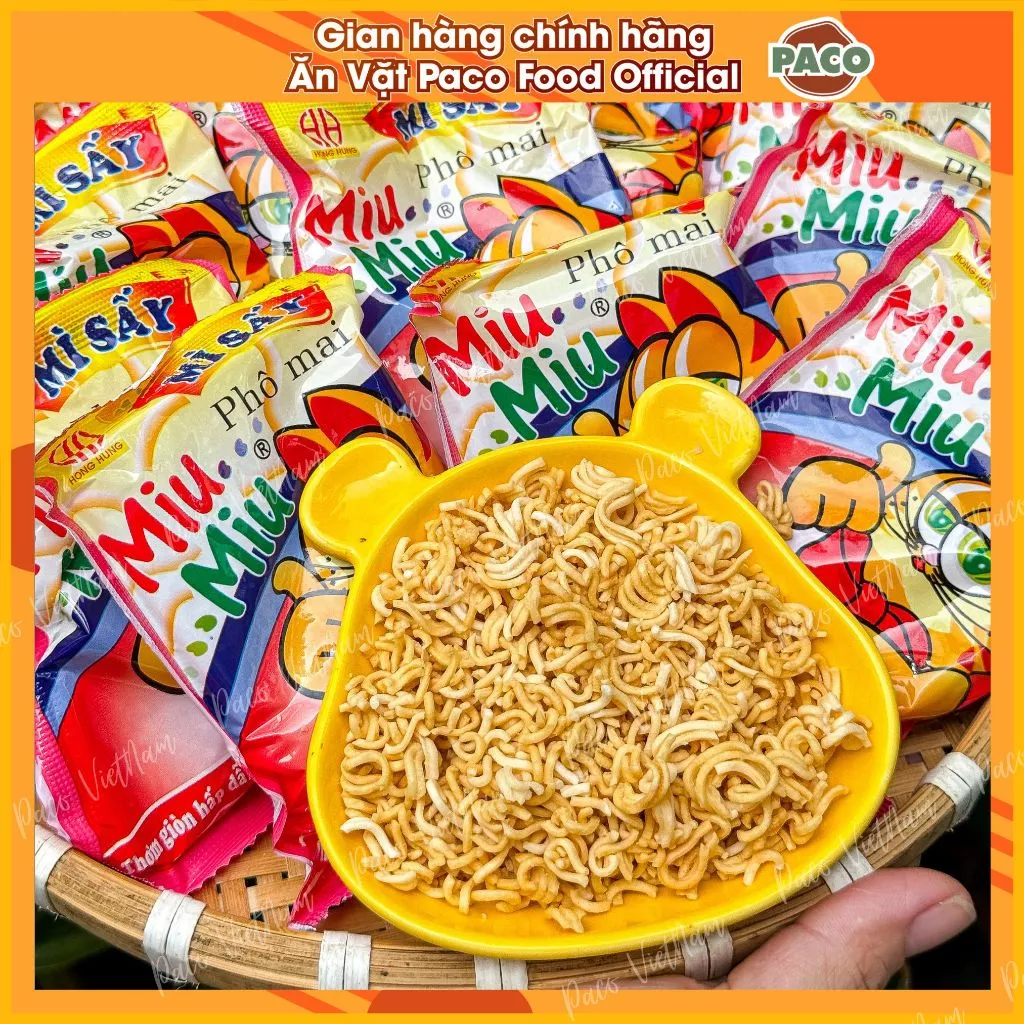 Mì sấy trẻ em Miu Miu vị phô mai thơm ngon ăn vặt tuổi thơ thời 8x 9x 10x gói 20g
