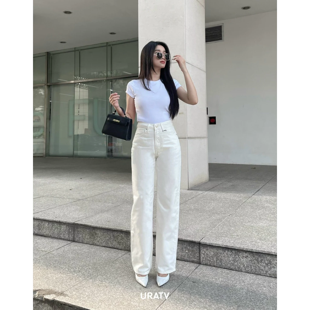 Quần jeans nữ suông dài trơn chất không co giãn JB02 URATV