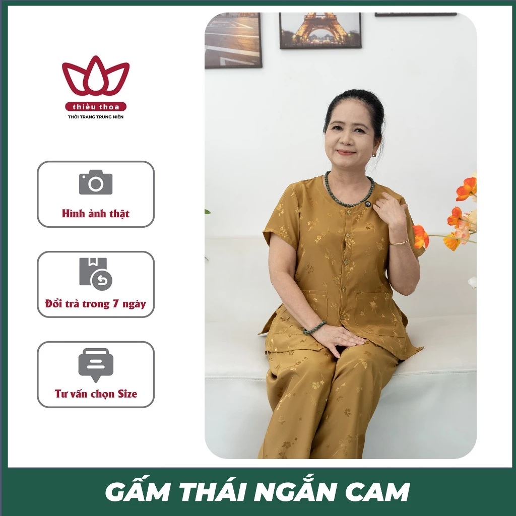 Đồ Bộ Mặc Nhà Gấm Thái Nhập Khẩu 35 - 75Kg Ngắn Tay Đẹp Sang Trọng- Thiều Thoa Store