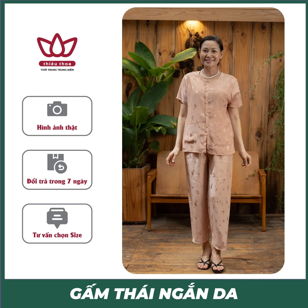 Đồ Bộ Lụa Trung Niên Cho Mẹ TAY NGẮN GẤM THÁI Sang Trọng Tỏa Sáng Phù Hợp Dành Tặng Cho Mẹ Cho Bà