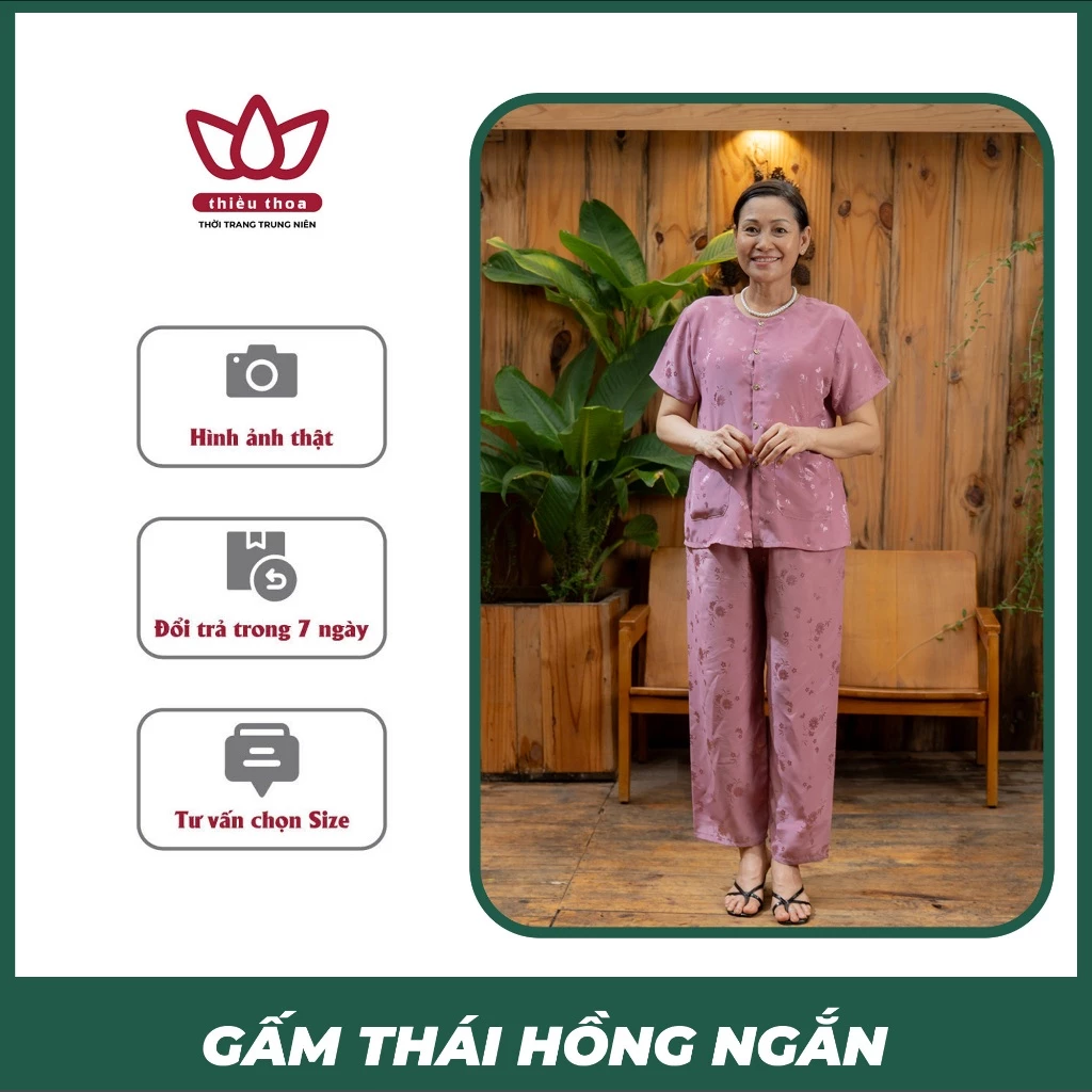 Bộ Đồ Trung Niên Nữ Gấm Thái Sang Trọng, Cao Cấp, Đồ Bộ Mặc Nhà, Đi Lễ Chùa - Thiều Thoa Store