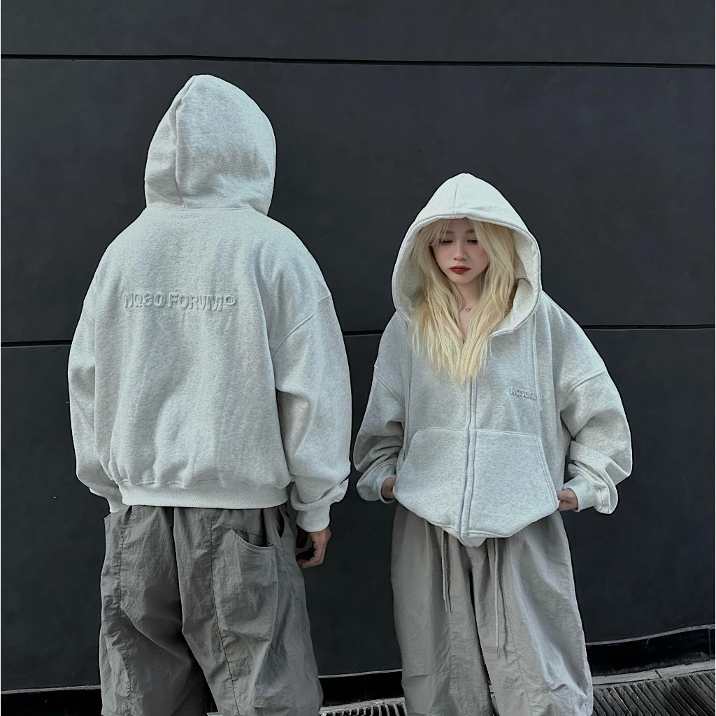 𝙃𝘼𝙉𝘼.𝘾𝙡𝙤𝙩𝙝// Áo Khoác Hoodie Zip COTTON Chữ Dập Nổi NQ30FORUM Form Boxy Form Rộng Nam Nữ Unisex, Áo Hoodie Nỉ 2 Da