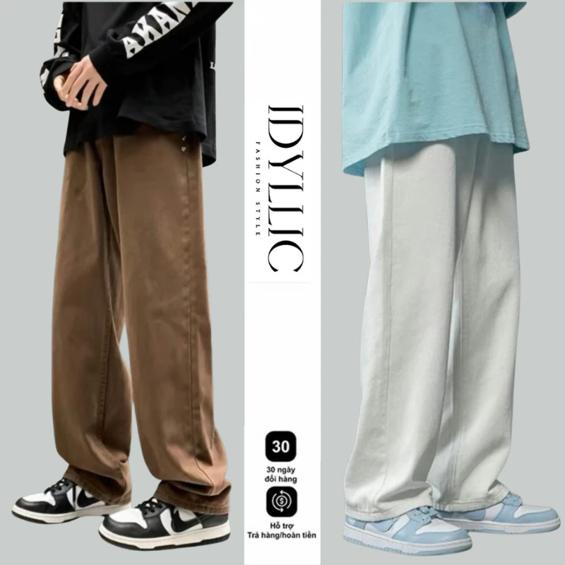 Quần Jean Nam Ống Suông Rộng Màu Nâu Chất Denim Cao Cấp IDYLLIC Form Menswear Tôn Dáng Lưng Cao PANTS01