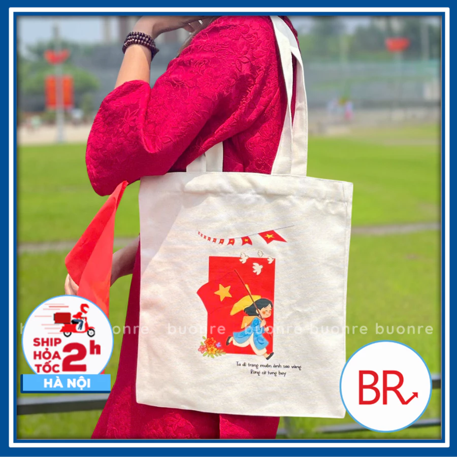 [2/9] Túi Tote Vải Canvas In Hình Yêu Nước, Túi Cờ Đỏ Sao Vàng Đeo Vai – Phụ Kiện Đi Học, Đi Làm, Du Lịch 02937