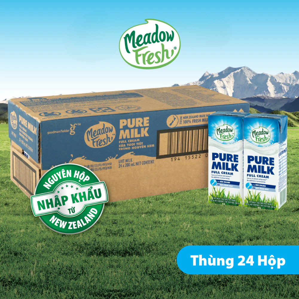 Thùng 24 Hộp Sữa Tươi Tiệt Trùng Nguyên Kem Meadow Fresh (200ML/Hộp)