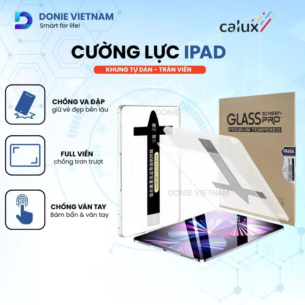 Kính Cường Lực Ipad Có Khung Cố Định Tự Dán Phủ Nano Tràn Viền Hạn Chế Bám Vân Tay Dành Cho Ipad Đủ Dòng C02