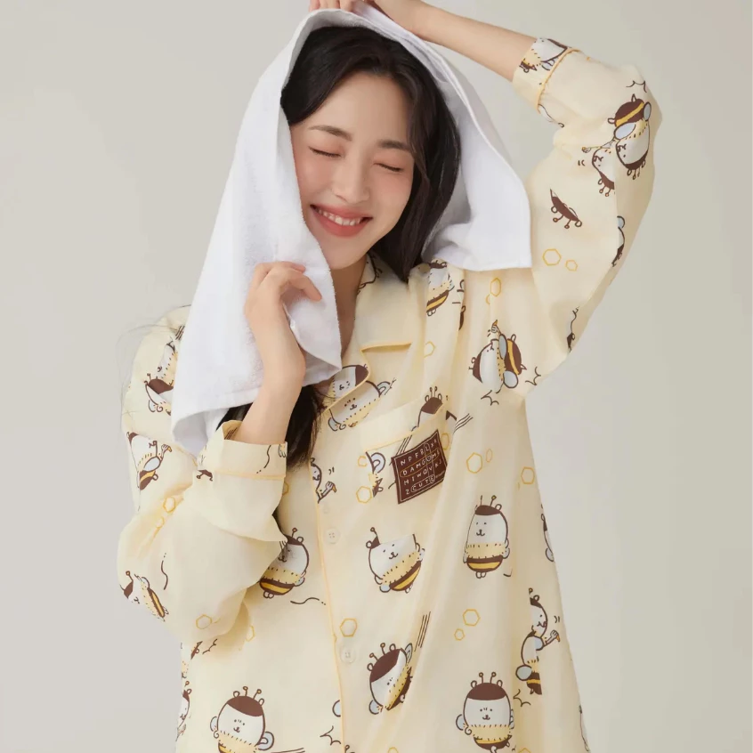 SPAO x  Áo ngủ dài tay, áo ngủ dài, quần ngủ ở nhà, áo ngủ nam nữ, áo ngủ liên danh, áo ngủ mùa thu, áo ngủ cảm giác mát