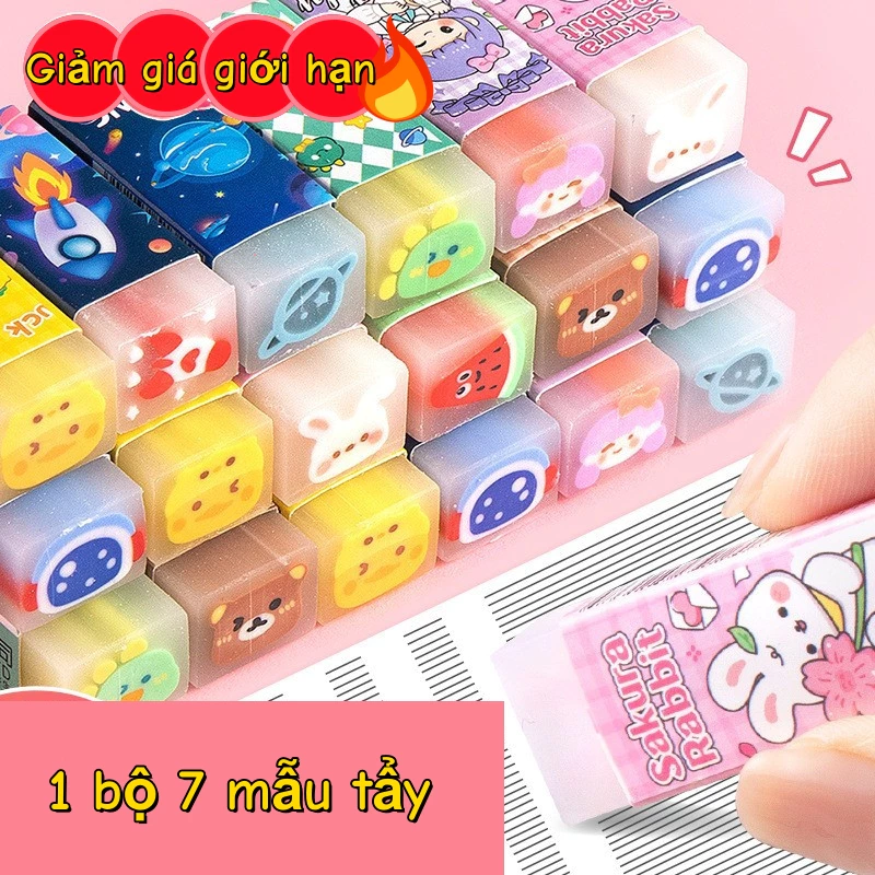 Tẩy hình con vật (1 bộ 7 cái) – Tặng quà học sinh, Quà Tết, Văn phòng phẩm dễ thương giá sỉ